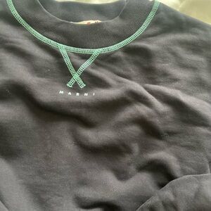 Marni Black Crewneck Sweatshirt with Mint Stitching